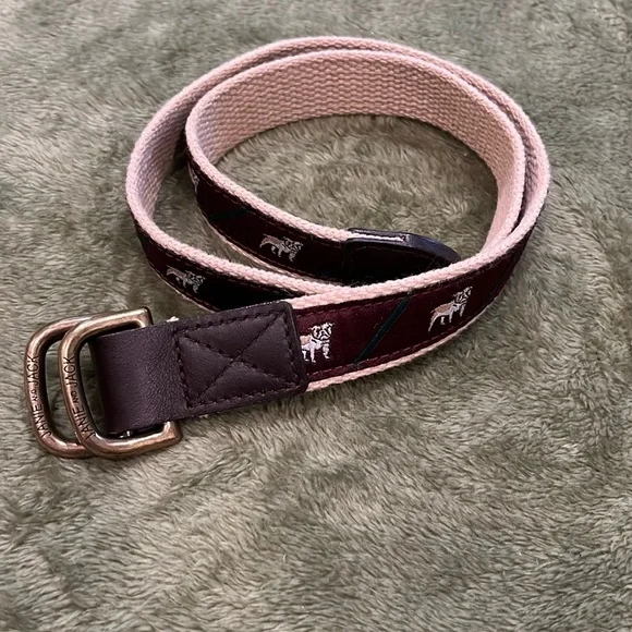 Janie and Jack 4T-5T tan burgundy, green bulldog boys belt