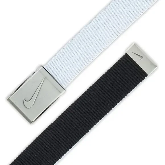 Nike Boys Reversible Stretch Web Belt Black/White Silver Buckle Youth Golf