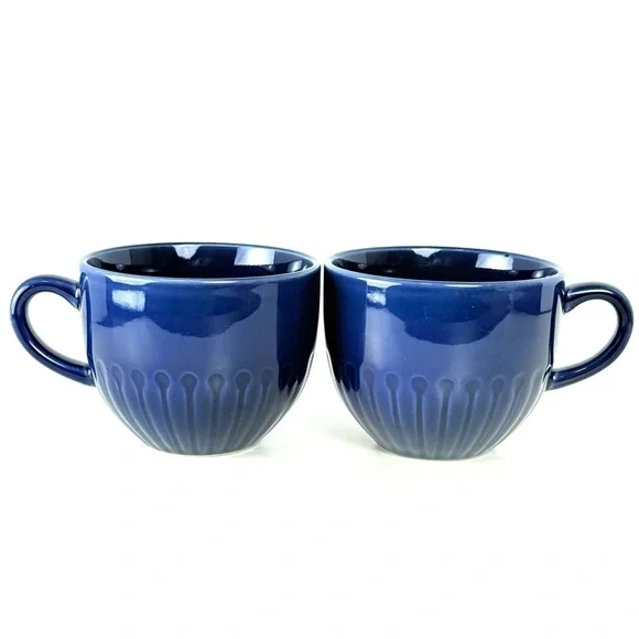 Ikea STRIMMIG 12 oz. Set Of 2 Coffee Mugs/Cups Blue Stoneware Ikea Retired Color