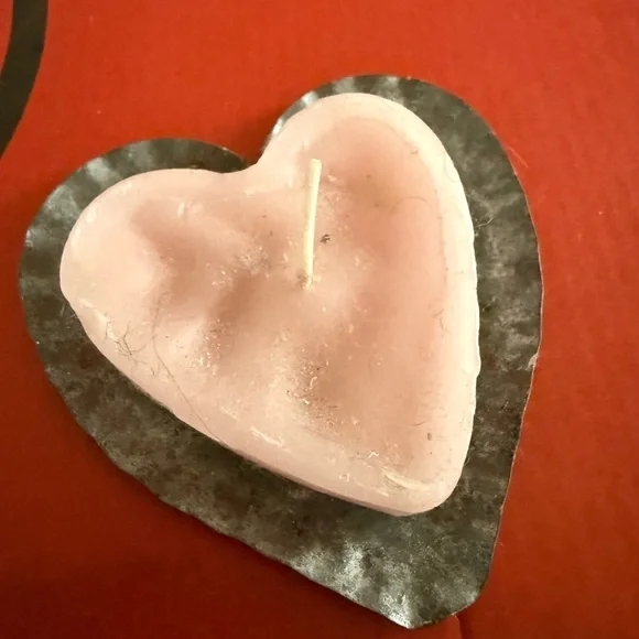 Heart-Shaped Pink Candle In Metal Holder