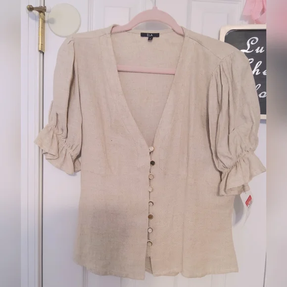 🌷ZARA ELA house Desig Elegant Beige Button-Up Top M