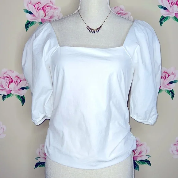 Zara White Puff Sleeve Square Neck Stretch Top Blouse. W-25✅. NWOT