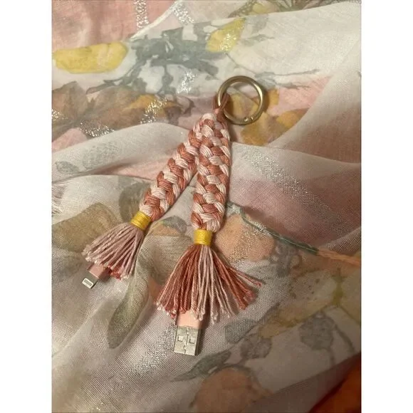 Cream Keychain Charging Cable USB-A‎ Tassels for iPhone & iPad