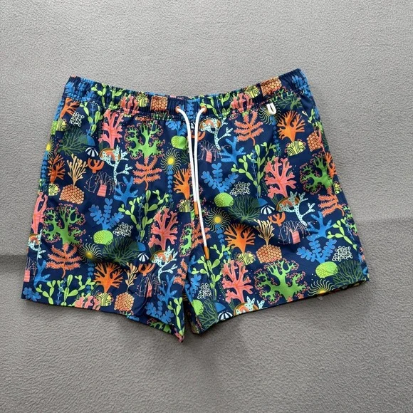 Rugged Shark Swim Shorts Mens Medium Multicolor Reef Trunks Lined Quick Dry