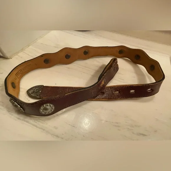 Dun Dee Brown Leather Belt w/Conchos and Montana Silver, Small Adult or Youth