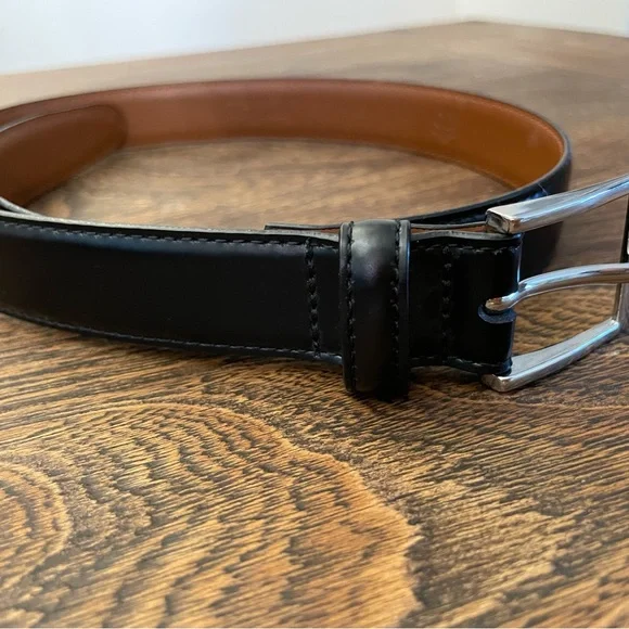 Brooks Brothers Boys Black Leather Belt sz 26/ EUC / silver buckle