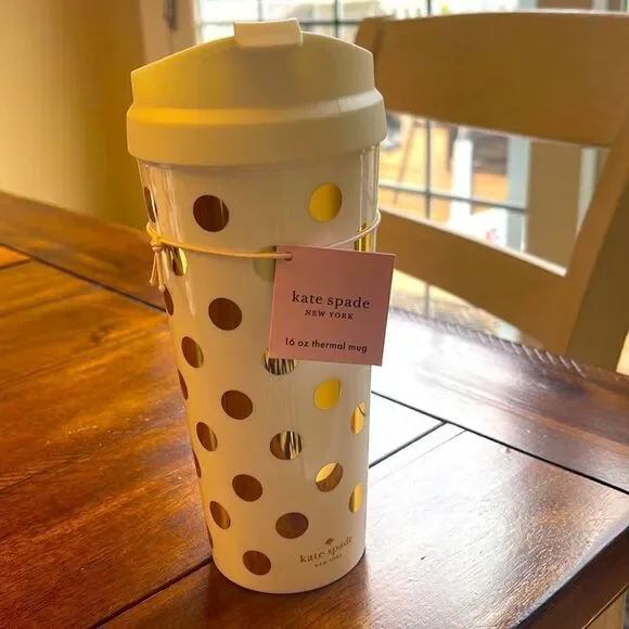 Kate Spade Gold Dots thermal Mug 16 oz