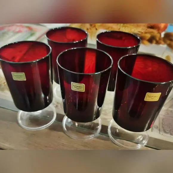 Vintage 1970's Luminarc France Ruby Red Cavalier Cordial/Wine Stemware Set of 5