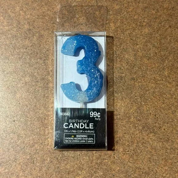 Glitter Blue #3 Birthday Party Candle Cake Cupcake Topper Supplies Celebrate