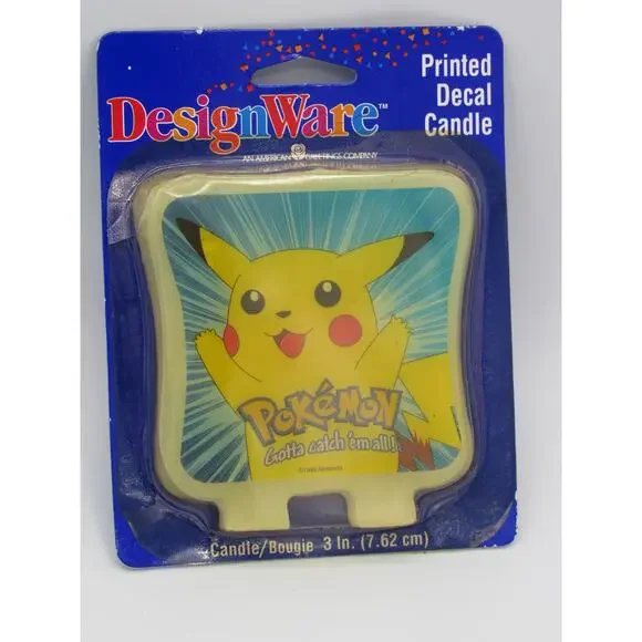 NEW Sealed DesignWare Candle Pikachu Pokemon 1999 3 Inches Printed Decal Vintage