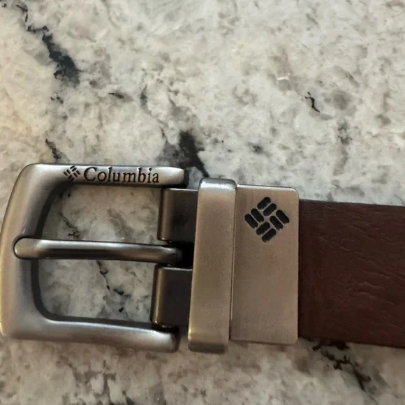 Columbia doble black and brown Leather Belt with Silver Brushed Metal Buckle