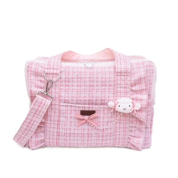 Pincool Pet Carrier Bag Pink Tweed Kawaii Shimmer Bow Charm NWT Small