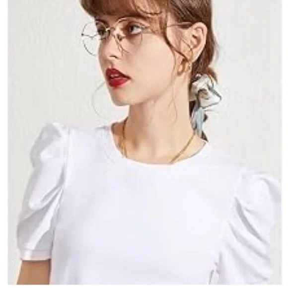 Anthropologie Skies Are Blue White Puff Sleeve Top Size S