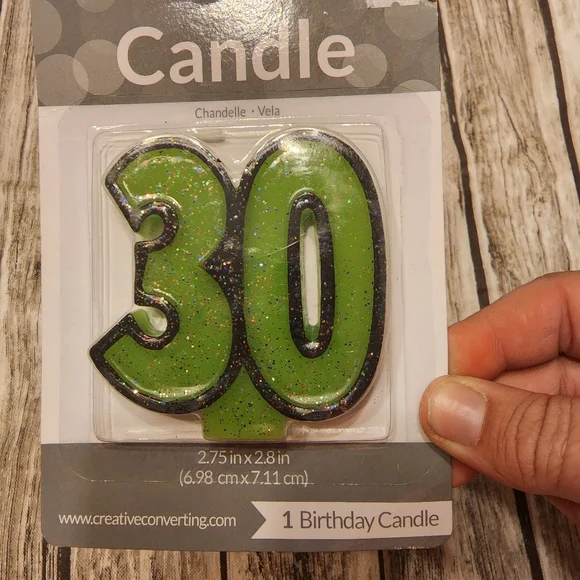 30th birthday party cake candle, green,