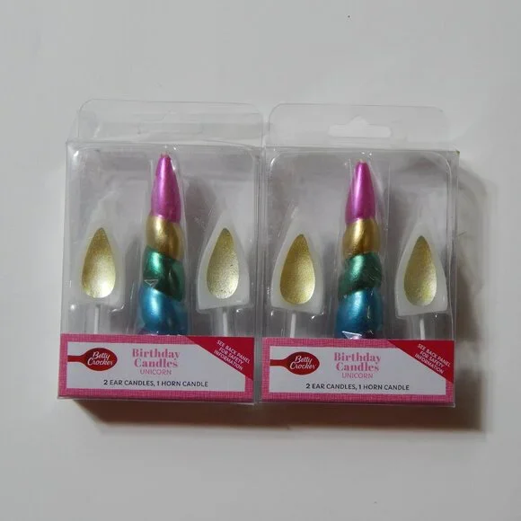 2 Betty Crocker 3 Pc Unicorn Birthday Candle Horn & Ears