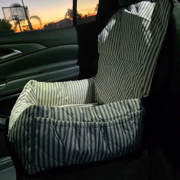 Car Seat Bed for Small Dog Cat Travel‎ Carrier Pad Clips Straps Stripes