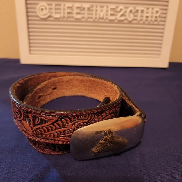 Noona Belt Co Childs Leather Carved Belt
