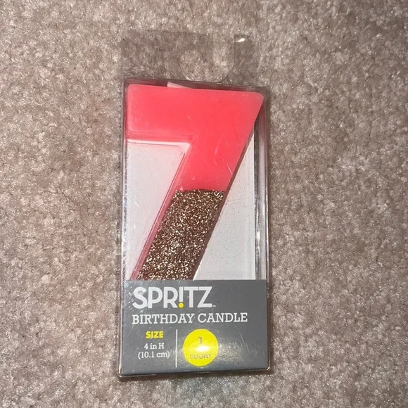 NWT Spritz Pink #7 Birthday Candle With Gold Glitter 4in