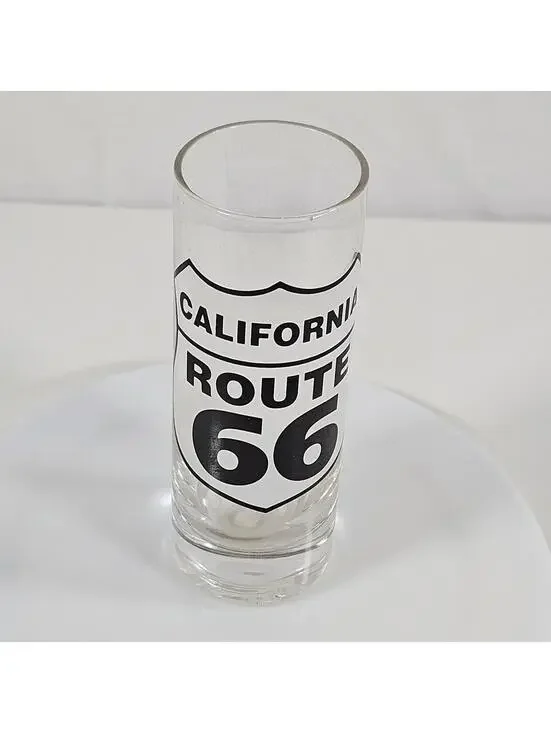 Vintage California Route 66 Shot Glass Clear Tall Shooter Glass Road Sign