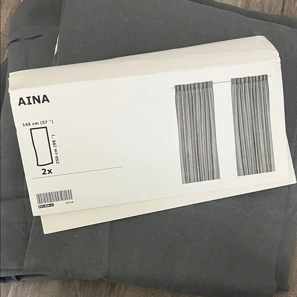 2 IKEA AINA GRAY LINEN Curtain Panels