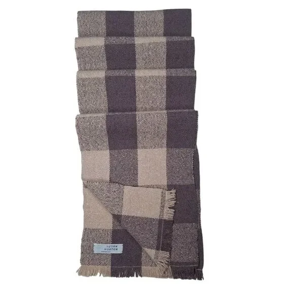 Susan Horton Handwoven Scarf – Tan & Brown Check Plaid