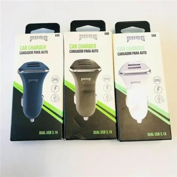 PUGS Dual Port Car Charger Blue, Black or White