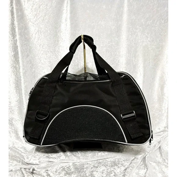 Black Mesh Soft Sided Pet Carrier Bag Small Dog Cat Travel Tote Reflective Trim