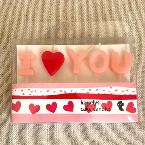 Super Cute Set of I Heart (Love) You Birthday Valentines Any Day Cake Candles