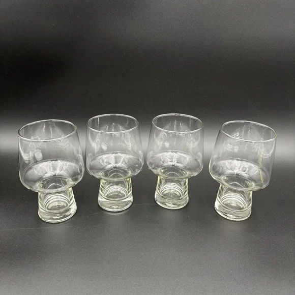 Set Of 4 Libbey Clear Accent Steiner Beer Stout Glasses Hollow Stem 16oz Vintage