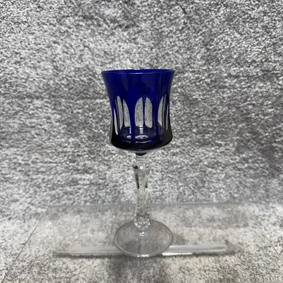 Vintage Bohemian Crystal Wine Glass Cut to Clear Goblet Stemware 7.5 Inch