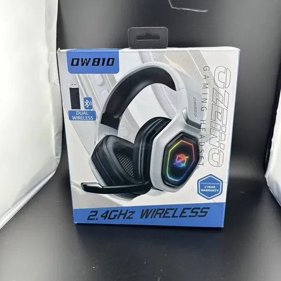 Ozeino Gaming Headset 2.4 GHz Dual Wireless Noise Cancelling White