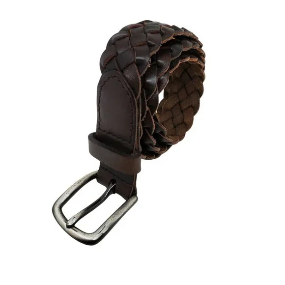 Vintage Boys Girls Belt Size XL/XXL Brown Genuine Leather Nickel-tone Buckle