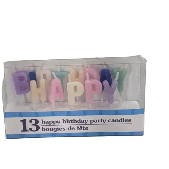 Happy Birthday Pastel Multi Colored 13 Letter Candles Cake Decoration Topper Set