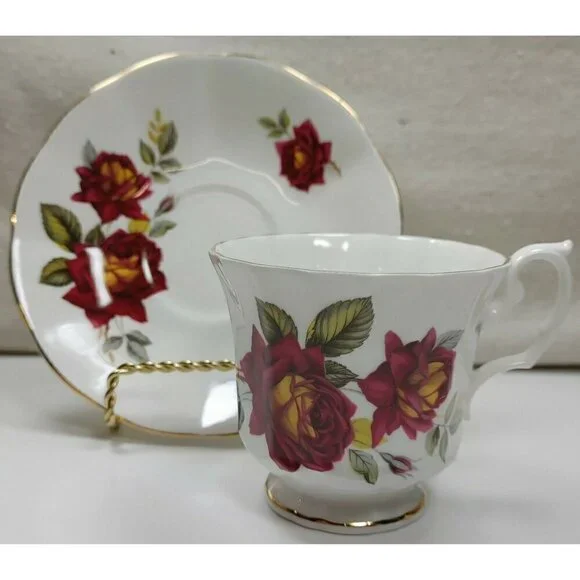 Clare Bone China White Floral Victorian Gold Rim Tea Cup And Saucer Set