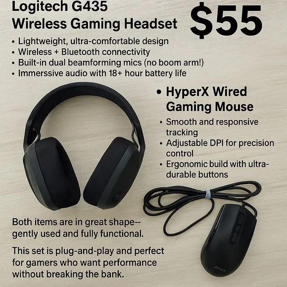 Gamer’s Dream Bundle — Logitech Wireless Headset & HypeX Mouse