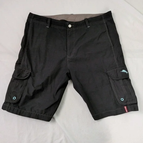 Tommy Bahama Relax Mens Black Cargo Swim Shorts Trunks Size 38 Coastal Island