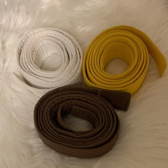 Set of Kids Martial Arts Belts in White, Yellow, and Brown