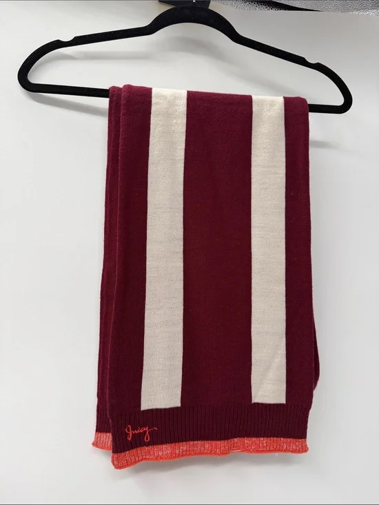 Juicy Couture Wool Scarf burgundy stripe 100% wool