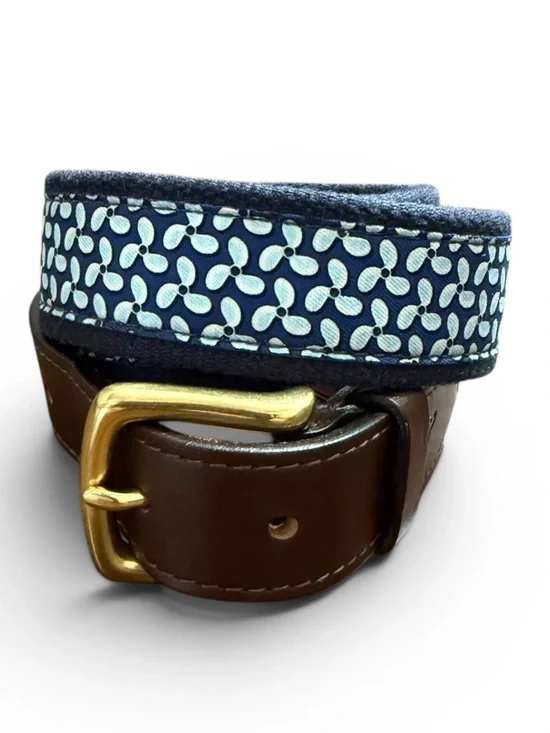 Vineyard Vines micro nautical propellers Canvas Club Belt navy brown brass 30 14