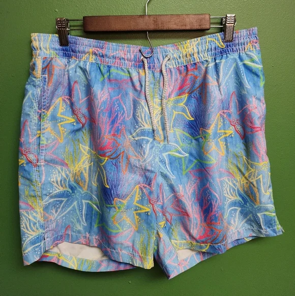 Michael’s Starfish & Coral Print Swim Trunks Men’s Large | Colorful Nautical Boa