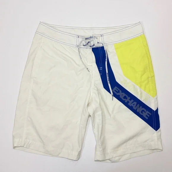 Armani Exchange Men's White and Yellow Board Shorts