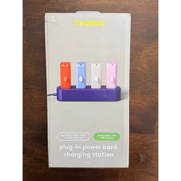 Heyday Plug-In Power Bank Charging‎ Station 4x 4200mAh USB-C Portable Chargers