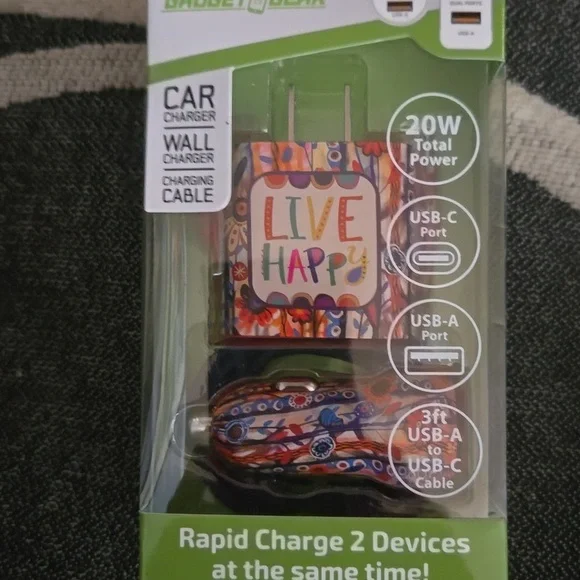 gadget gear rapid wall car & cable charger usb-a usb-c 3ft 20 watt Hp🔥🔥🔥🔥