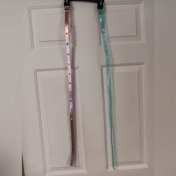 Girls 2pc belts flowers sparkle pink teal XL