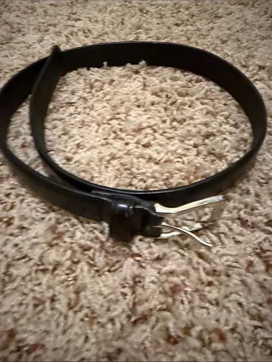 Classic Black Leather Belt with Silver Buckle