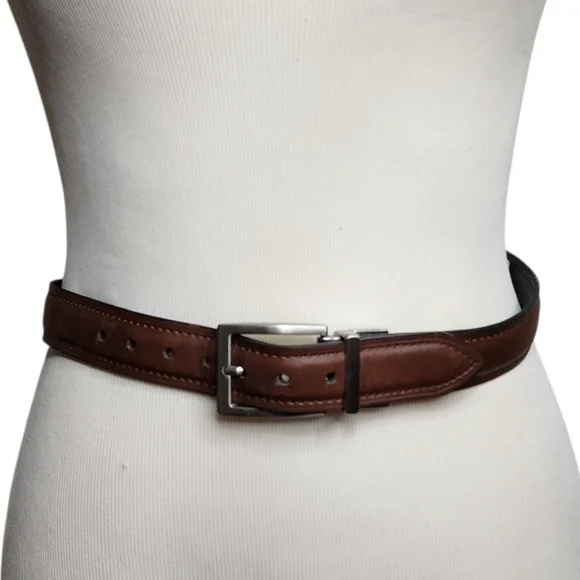 Dickies Brown Faux Leather Belt Boys Medium 26-28 Silver Hardware Dress Church