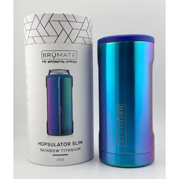 BRUMATE Hopsulator Slim 12oz Can Cooler, RAINBOW TITANIUM