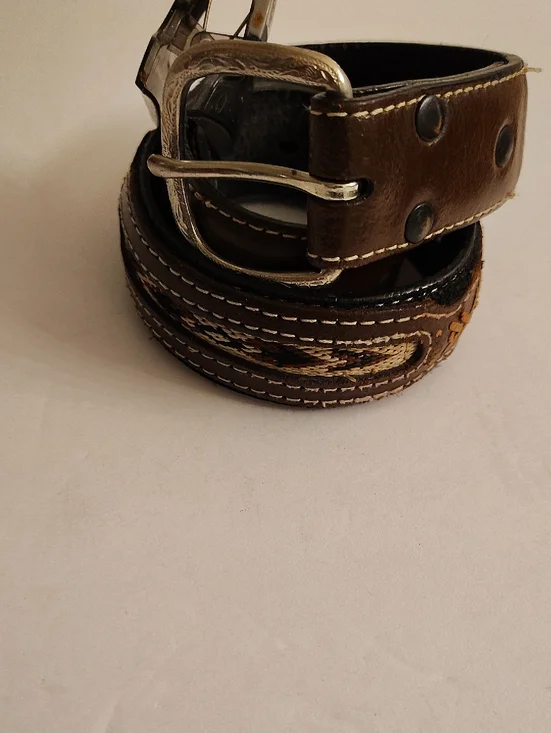Vintage Kids Brown Leather Belt with Embroidered Detail BPD