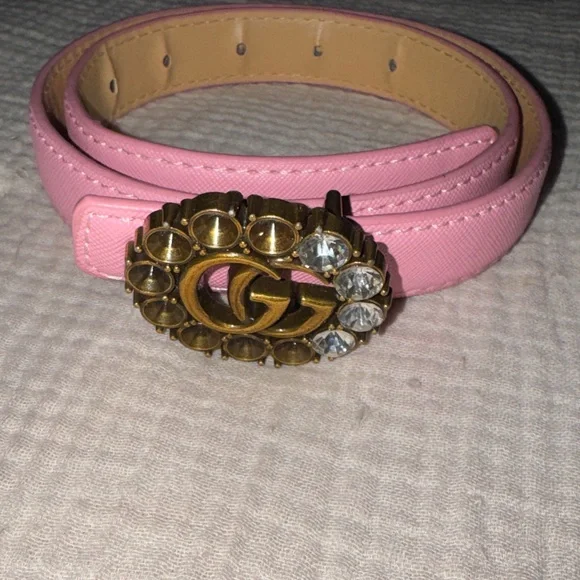 Gucci Pink Belt with Gold and Crystal Buckle