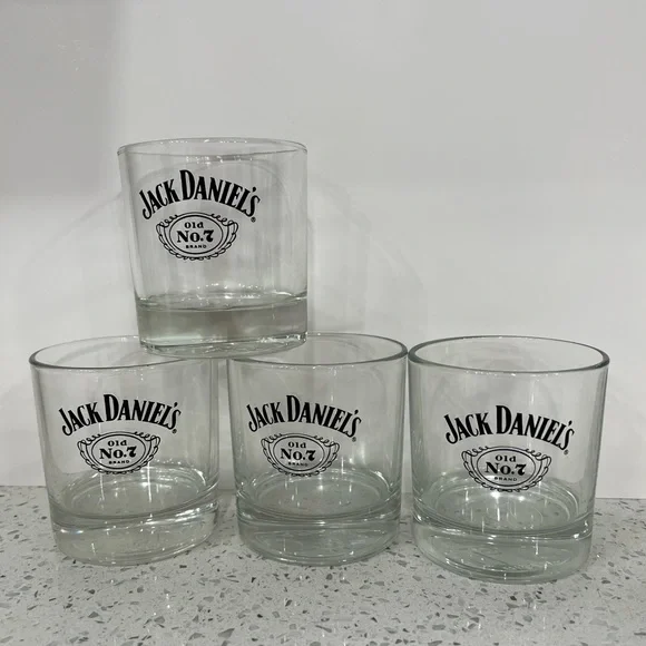 EUC Vintage Set of 4 Jack Daniels Old No 7 Brand Whiskey Lowball Glasses